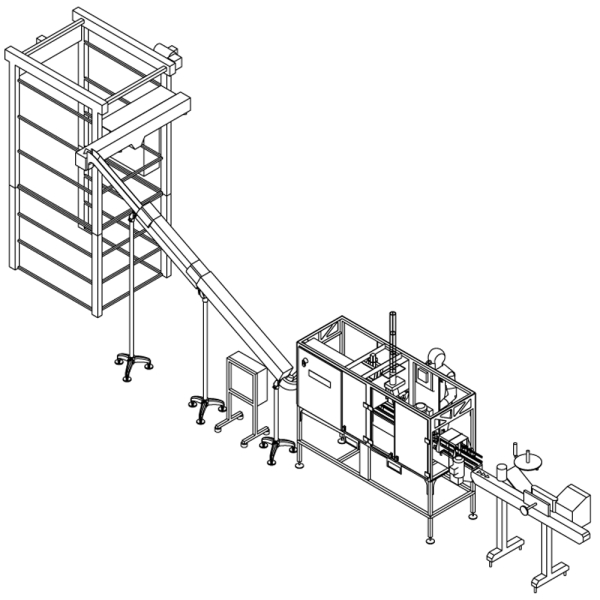 ACS V6 50 cans-per-minute automated canning system with Automated Depalletizer, Ionized Air, Straight Chute Quick Change Rinser, and Pack Leader PL-501 Labeler Layout